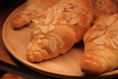 High angle view of bread in plate on table