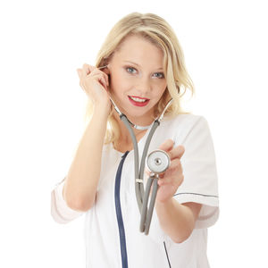 Portrait of a smiling young woman against white background