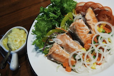 High angle view of food in plate