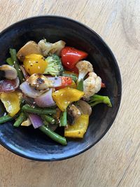 High angle view of food in bowl on table