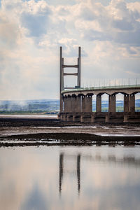Bridge over river against sky during sunset