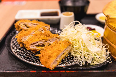 Close-up of food in plate on table