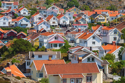 View over the rooftops in a coastal village in sweden