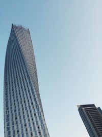 Low angle view of modern building against clear sky