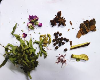 High angle view of vegetables on table