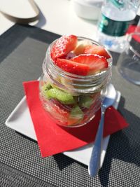 High angle view of dessert on table