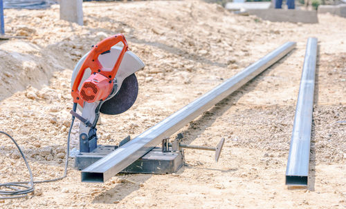 Low section of man working at construction site