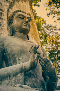 Low angle view of statue against trees