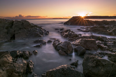 Scenic view of sea against sky during sunset