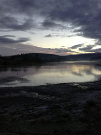 Scenic view of lake against cloudy sky