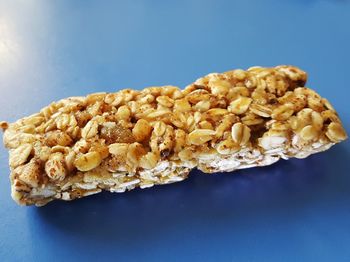 Close-up of bread against blue background