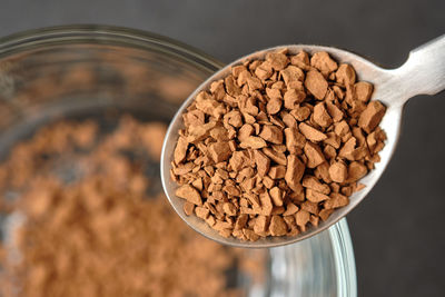 High angle view of coffee in jar on table