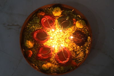 High angle view of fruits in container