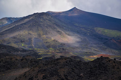 Scenic view of volcanic mountain against sky