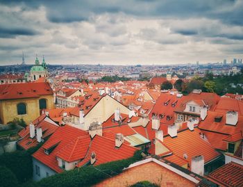 High angle view of townscape against sky
