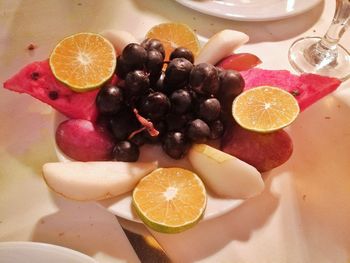 High angle view of fruits on table