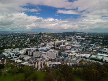 High angle view of townscape against sky