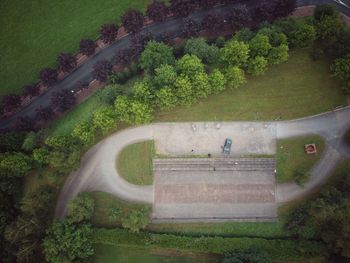 High angle view of road by trees in park