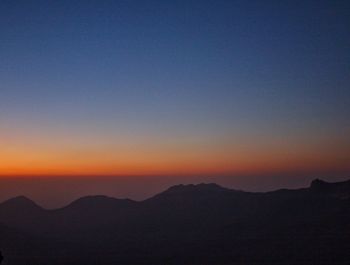 Scenic view of silhouette mountains against clear sky