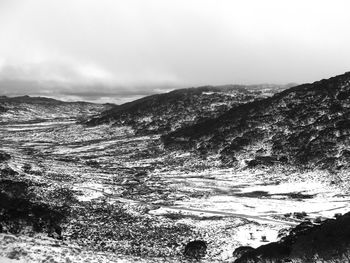 Scenic view of mountains against sky during winter