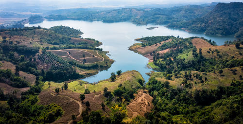 Dam in the valley aerial view landscape