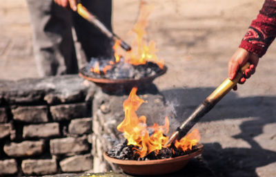 Close up of a fire at a hindu temple