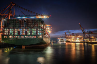 Illuminated commercial dock at night