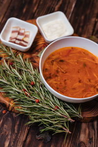 High angle view of food on table
