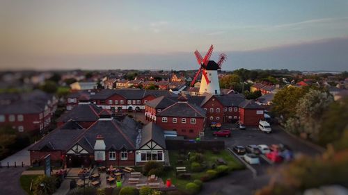 High angle view of buildings in town