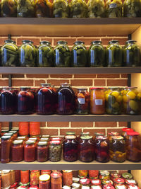 Close-up of bottles for sale