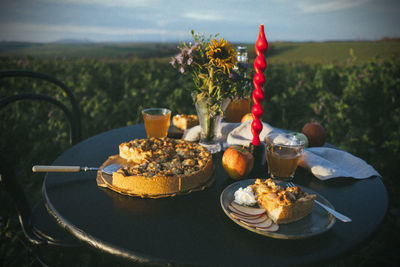 Close-up of breakfast served on table