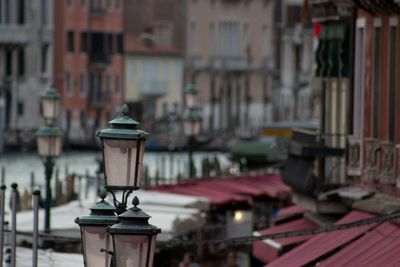 Street light and buildings in city