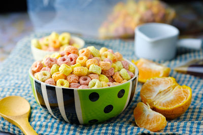 Close-up of breakfast on table