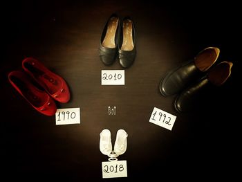 High angle view of shoes on table