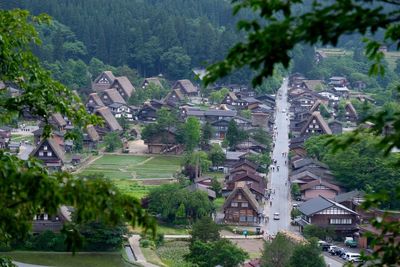 High angle view of houses at shirakawa