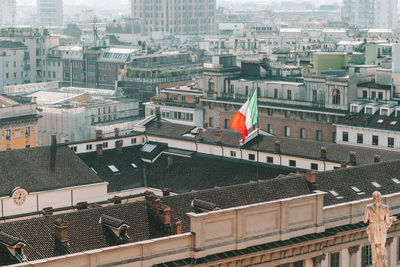 High angle view of buildings in city