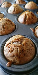 High angle view of breakfast on table - freshly baked muffins 