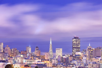 Downtown skyline of san francisco at night, california, united states.