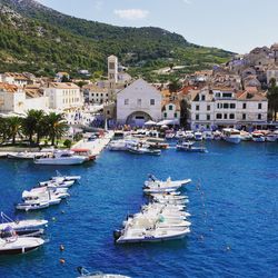 High angle view of boats in sea