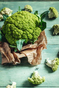 High angle view of vegetables on cutting board