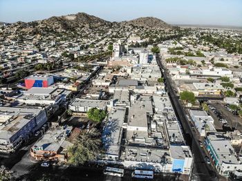 High angle view of buildings in city