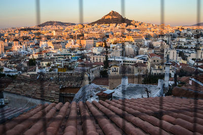 High angle view of buildings in city