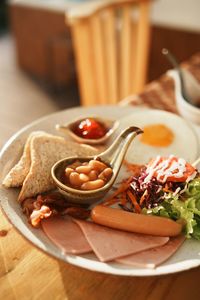 Close-up of food in plate on table