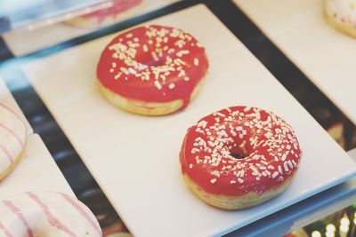 High angle view of dessert on table