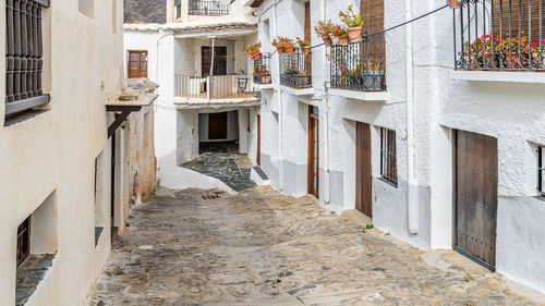 Footpath amidst buildings in city