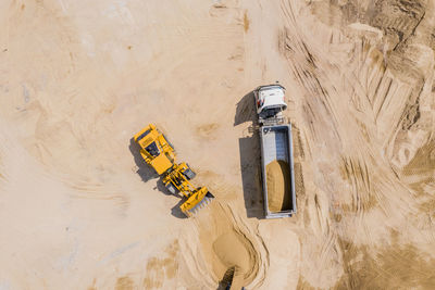 High angle view of ship on beach