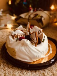 Close-up of dessert in plate on table