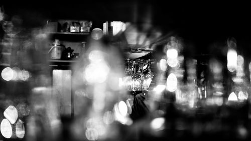 Blurred motion of people in restaurant