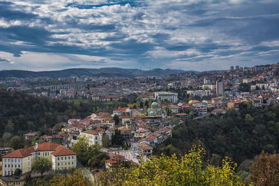 High angle view of townscape against sky