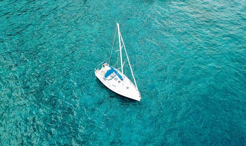 High angle view of sailboat on sea